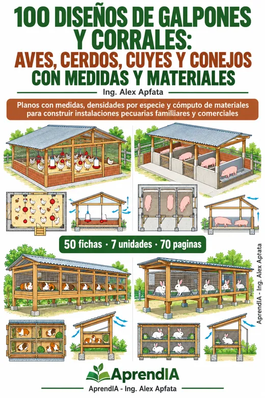 Portada: 100 Diseños de Galpones y Corrales: Aves, Cerdos, Cuyes y Conejos con Medidas y Materiales