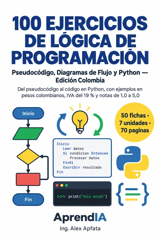 Portada: 100 Ejercicios de Lógica de Programación: Pseudocódigo, Diagramas de Flujo y Python — Edición Colombia