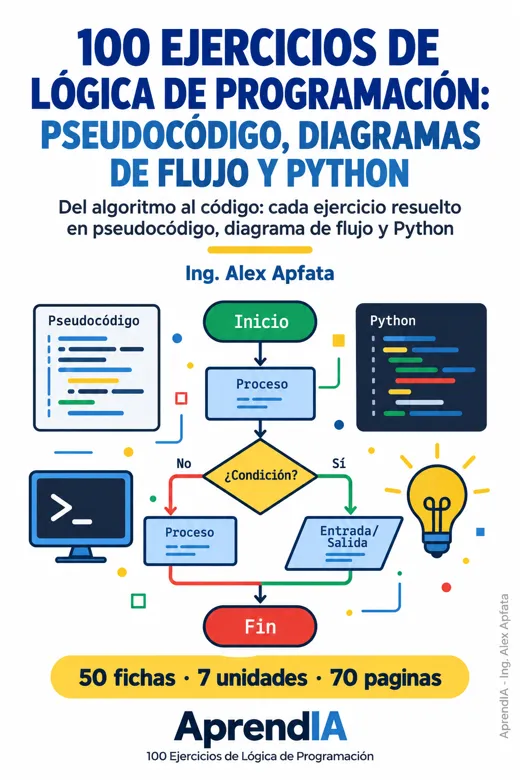 Portada: 100 Ejercicios de Lógica de Programación: Pseudocódigo, Diagramas de Flujo y Python