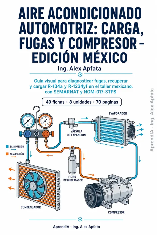Portada de Aire Acondicionado Automotriz: carga, fugas y compresor — Edición México
