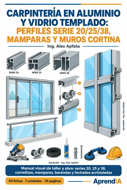 Portada: Carpintería en Aluminio y Vidrio Templado: Perfiles Serie 20/25/38, Mamparas y Muros Cortina