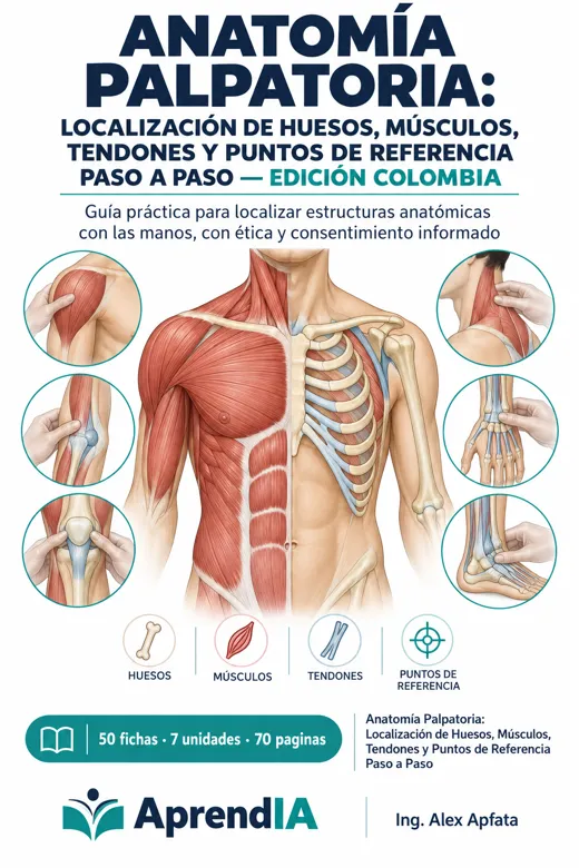 Portada: Anatomía Palpatoria: Localización de Huesos, Músculos, Tendones y Puntos de Referencia Paso a Paso — Edición Colombia