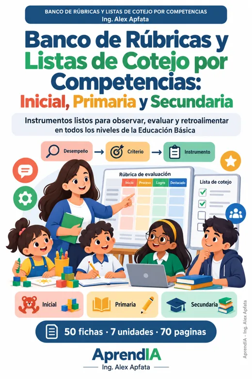 Portada: Banco de Rúbricas y Listas de Cotejo por Competencias: Inicial, Primaria y Secundaria