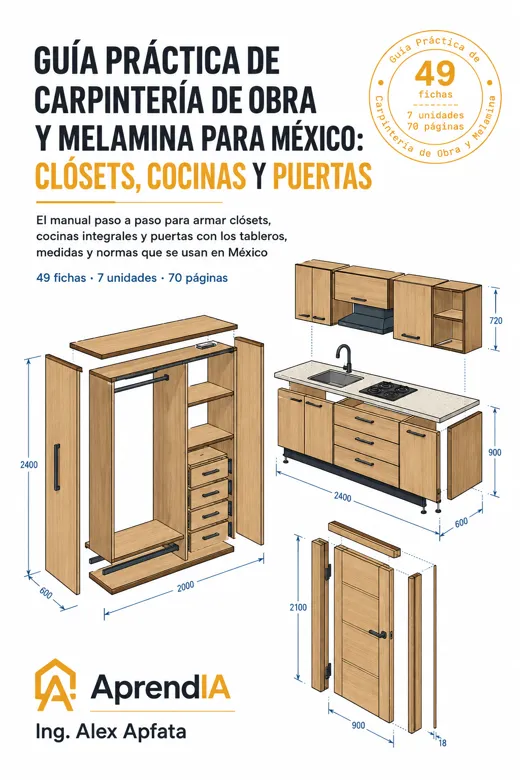 Portada de Guía Práctica de Carpintería de Obra y Melamina para México: Clósets, Cocinas y Puertas