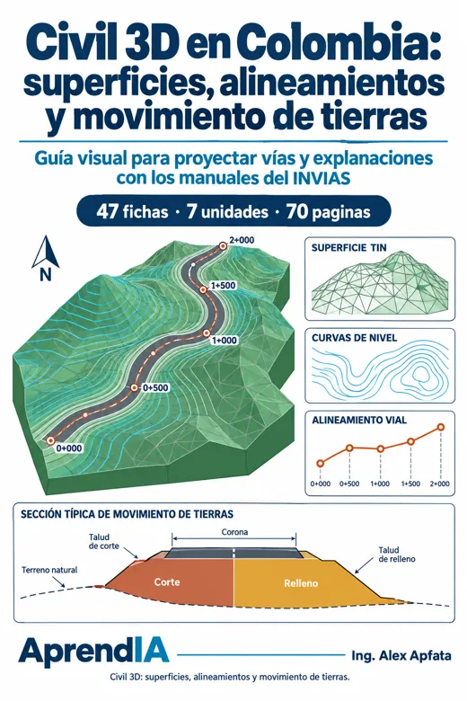 Portada: Civil 3D en Colombia: superficies, alineamientos y movimiento de tierras