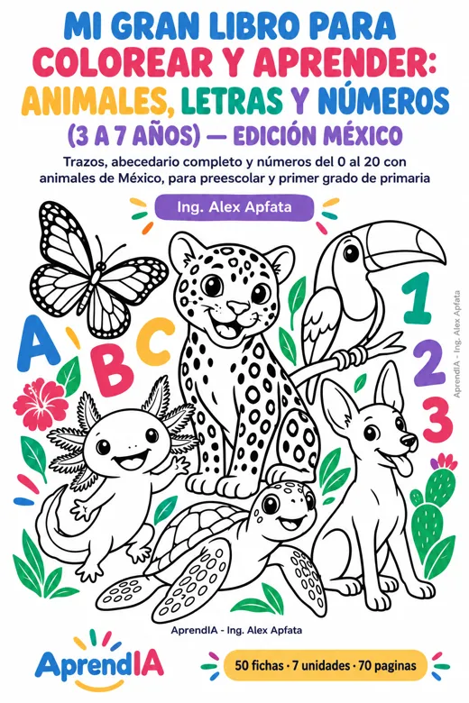 Portada: Mi Gran Libro para Colorear y Aprender: Animales, Letras y Números (3 a 7 Años) — Edición México