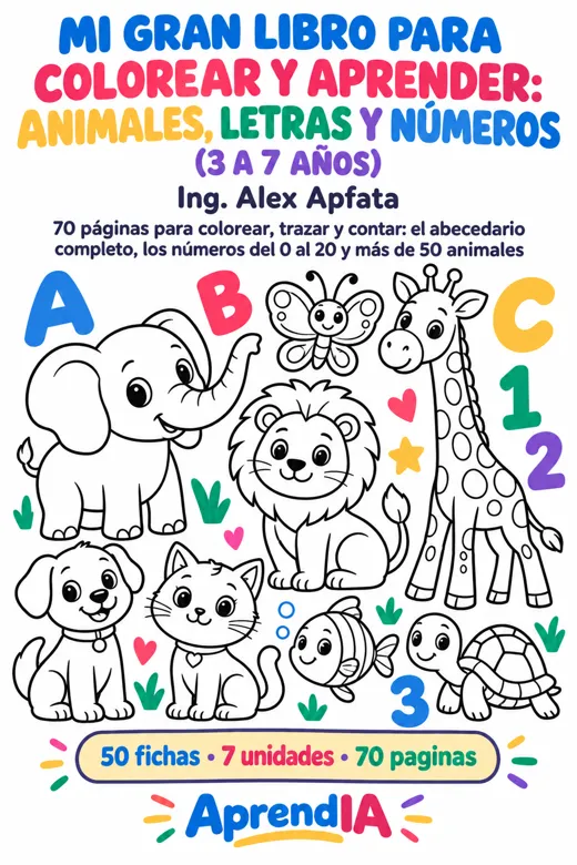 Portada: Mi Gran Libro para Colorear y Aprender: Animales, Letras y Números (3 a 7 Años)