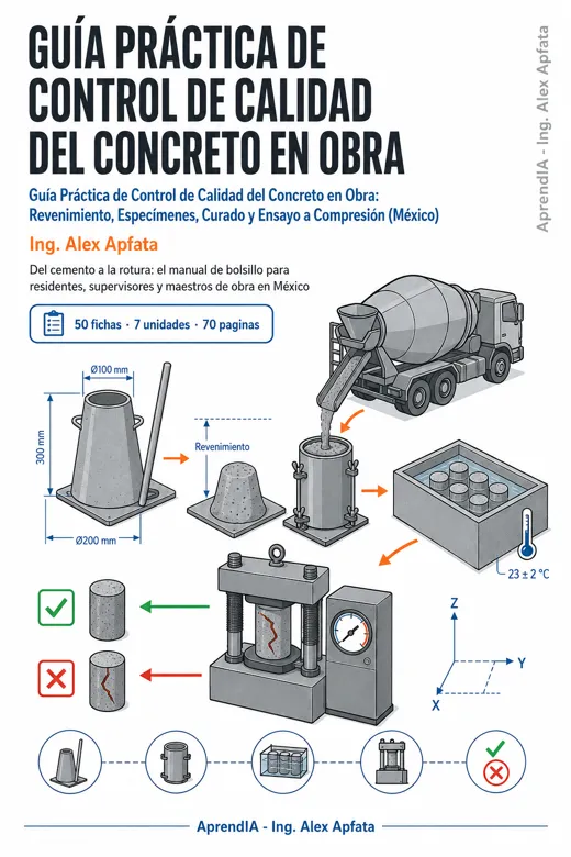 Portada de Guía Práctica de Control de Calidad del Concreto en Obra: Revenimiento, Especímenes, Curado y Ensayo a Compresión (México)