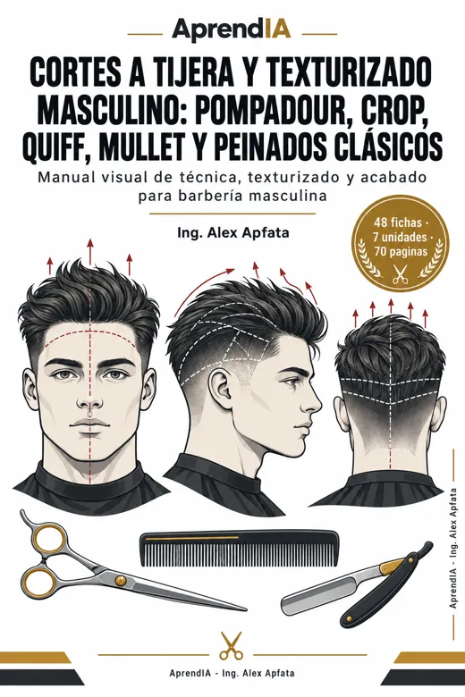 Portada: Cortes a Tijera y Texturizado Masculino: Pompadour, Crop, Quiff, Mullet y Peinados Clásicos