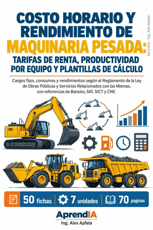 Portada: Costo Horario y Rendimiento de Maquinaria Pesada: Tarifas de Renta, Productividad por Equipo y Plantillas de Cálculo
