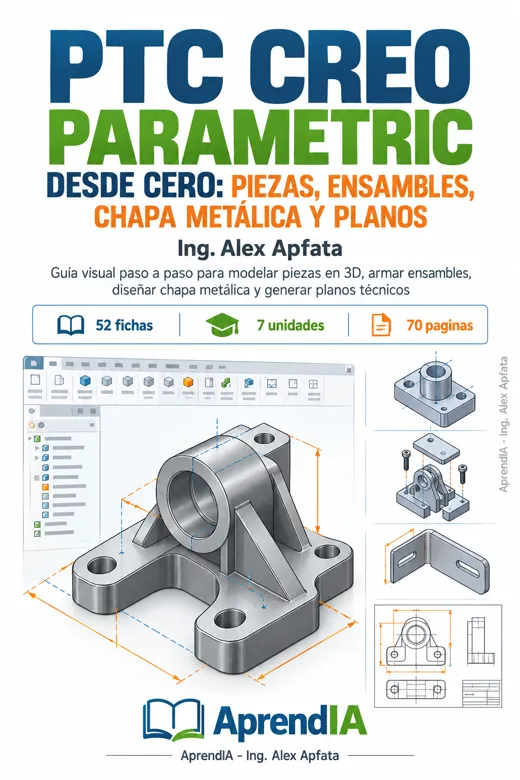 Portada: PTC Creo Parametric desde Cero: Piezas, Ensambles, Chapa Metálica y Planos