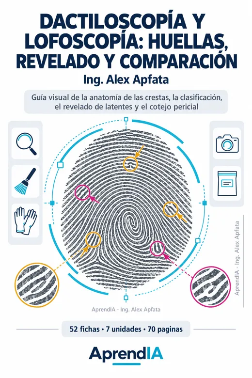 Portada: Dactiloscopía y Lofoscopía: Huellas, Revelado y Comparación