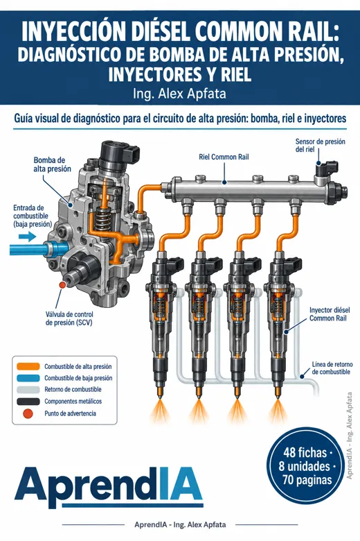 Portada de Inyección Diésel Common Rail: Diagnóstico de Bomba de Alta Presión, Inyectores y Riel