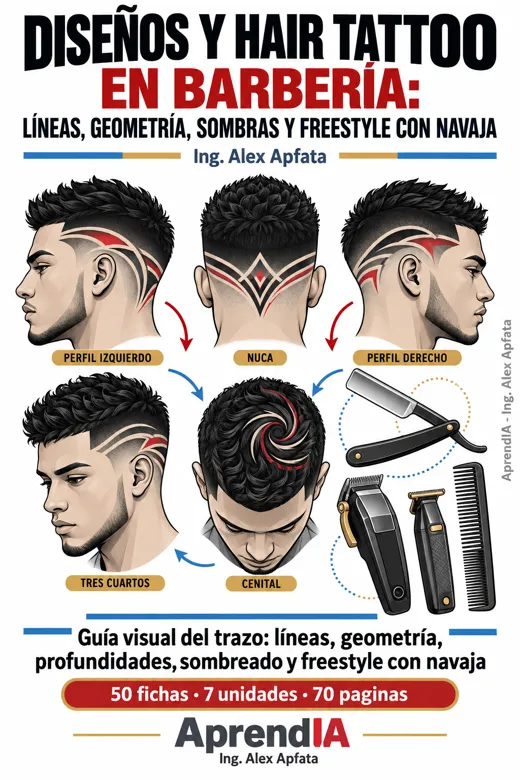 Portada: Diseños y Hair Tattoo en Barbería: Líneas, Geometría, Sombras y Freestyle con Navaja
