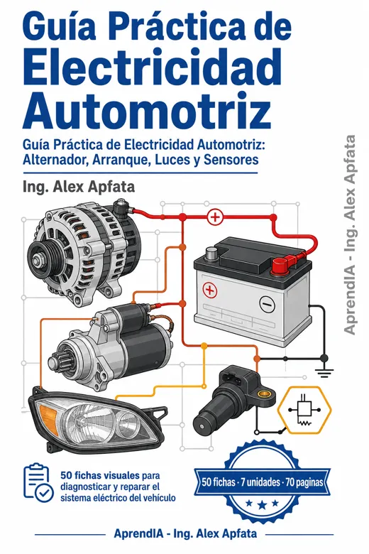 Portada de Guía Práctica de Electricidad Automotriz: Alternador, Arranque, Luces y Sensores