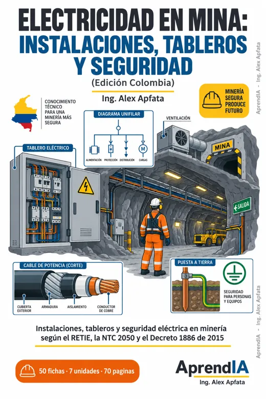Portada: Electricidad en Mina: Instalaciones, Tableros y Seguridad (Edición Colombia)