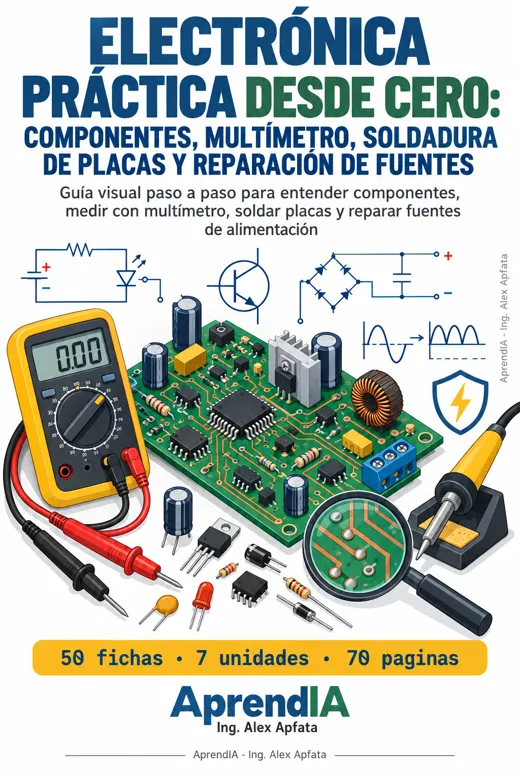 Portada: Electrónica Práctica desde Cero: Componentes, Multímetro, Soldadura de Placas y Reparación de Fuentes