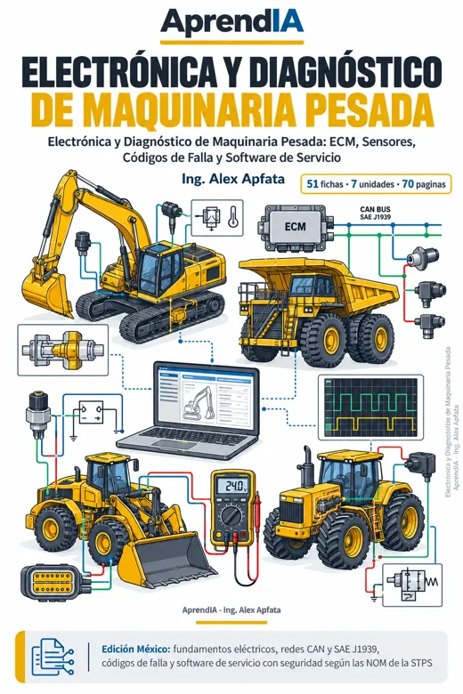 Portada de Electrónica y Diagnóstico de Maquinaria Pesada: ECM, Sensores, Códigos de Falla y Software de Servicio
