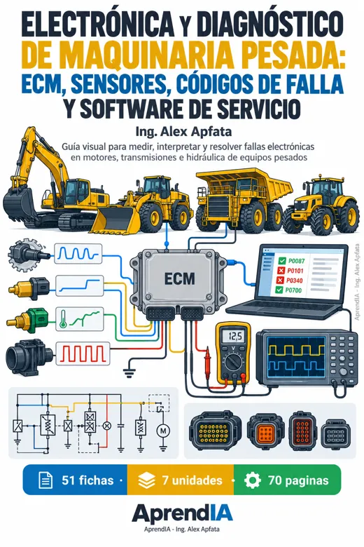Portada: Electrónica y Diagnóstico de Maquinaria Pesada: ECM, Sensores, Códigos de Falla y Software de Servicio