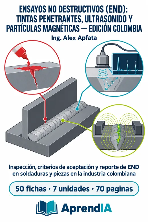 Portada: Ensayos No Destructivos (END): Tintas Penetrantes, Ultrasonido y Partículas Magnéticas — Edición Colombia