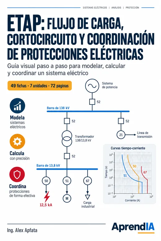 Portada de ETAP: Flujo de Carga, Cortocircuito y Coordinación de Protecciones Eléctricas