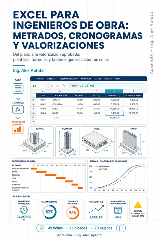 Portada: Excel para Ingenieros de Obra: Metrados, Cronogramas y Valorizaciones