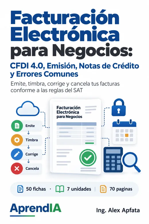 Portada de Facturación Electrónica para Negocios: CFDI 4.0, Emisión, Notas de Crédito y Errores Comunes