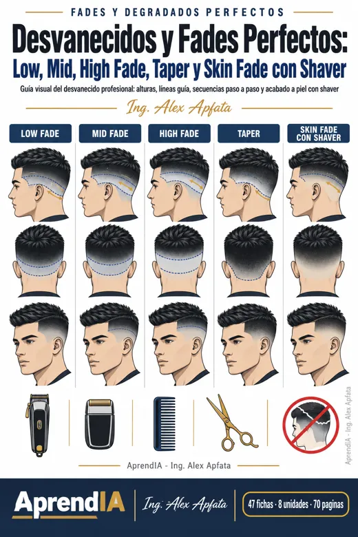 Portada: Desvanecidos y Fades Perfectos: Low, Mid, High Fade, Taper y Skin Fade con Shaver