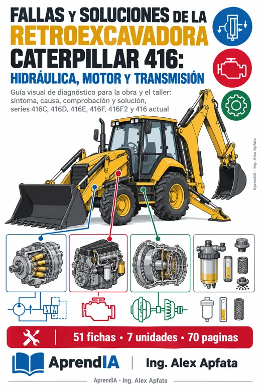 Portada: Fallas y Soluciones de la Retroexcavadora Caterpillar 416: Hidráulica, Motor y Transmisión
