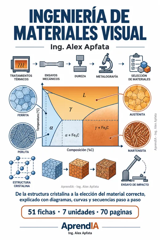 Portada: Ingeniería de Materiales Visual: Diagramas de Fase, Tratamientos Térmicos, Ensayos Mecánicos, Metalografía y Selección de Materiales
