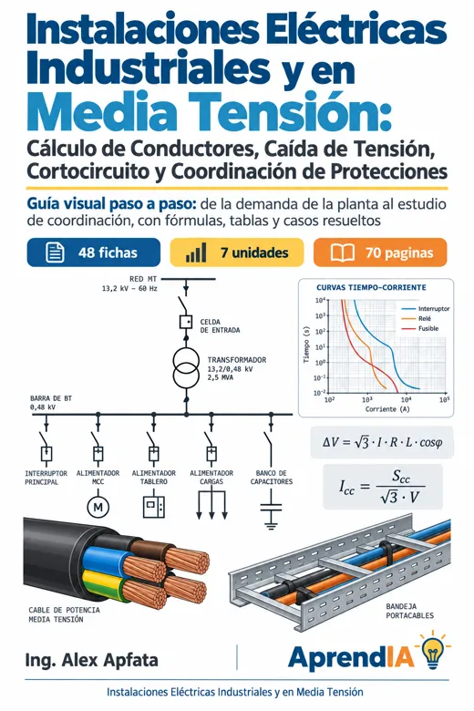 Portada: Instalaciones Eléctricas Industriales y en Media Tensión: Cálculo de Conductores, Caída de Tensión, Cortocircuito y Coordinación de Protecciones
