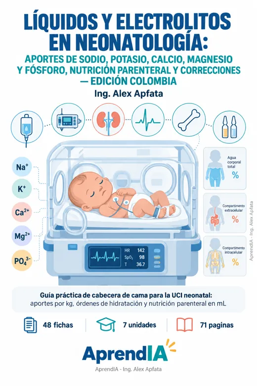 Portada: Líquidos y Electrolitos en Neonatología: Aportes de Sodio, Potasio, Calcio, Magnesio y Fósforo, Nutrición Parenteral y Correcciones — Edición Colombia