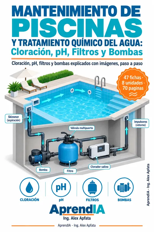 Portada: Mantenimiento de Piscinas y Tratamiento Químico del Agua: Cloración, pH, Filtros y Bombas