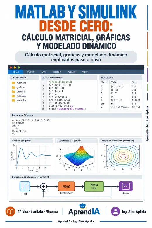 Portada: MATLAB y Simulink desde Cero: Cálculo Matricial, Gráficas y Modelado Dinámico