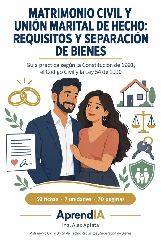 Portada: Matrimonio Civil y Unión Marital de Hecho: Requisitos y Separación de Bienes