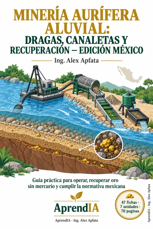 Portada de Minería Aurífera Aluvial: Dragas, Canaletas y Recuperación — Edición México