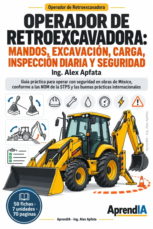 Portada de Operador de Retroexcavadora: Mandos, Excavación, Carga, Inspección Diaria y Seguridad