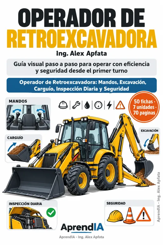 Portada: Operador de Retroexcavadora: Mandos, Excavación, Carguío, Inspección Diaria y Seguridad