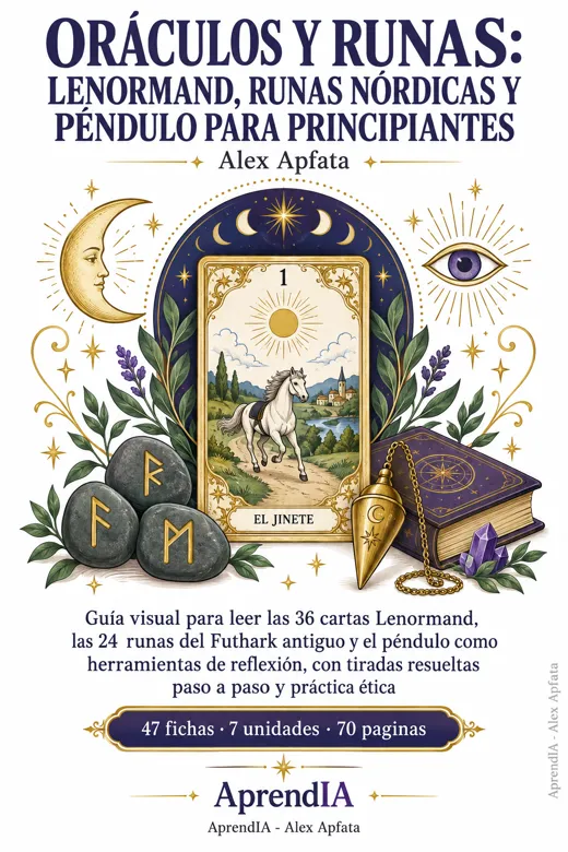 Portada: Oráculos y Runas: Lenormand, Runas Nórdicas y Péndulo para Principiantes