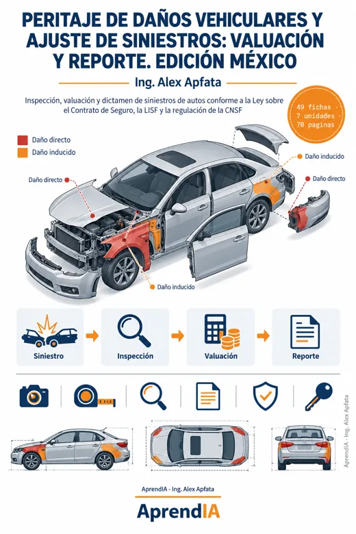 Portada de Peritaje de Daños Vehiculares y Ajuste de Siniestros: Valuación y Reporte. Edición México