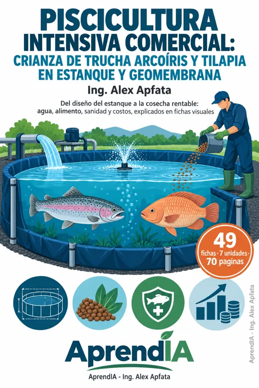 Portada: Piscicultura Intensiva Comercial: Crianza de Trucha Arcoíris y Tilapia en Estanque y Geomembrana