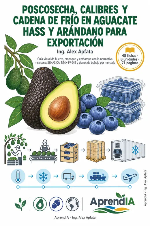 Portada de Poscosecha, Calibres y Cadena de Frío en Aguacate Hass y Arándano para Exportación