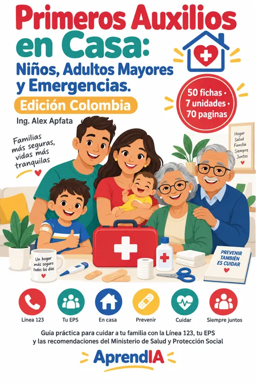 Portada: Primeros Auxilios en Casa: Niños, Adultos Mayores y Emergencias. Edición Colombia