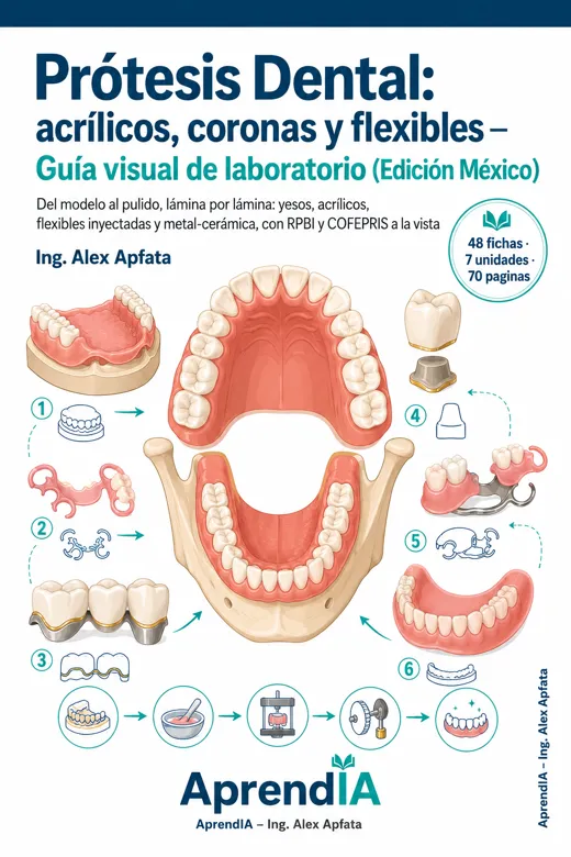 Portada de Prótesis Dental: acrílicos, coronas y flexibles — Guía visual de laboratorio (Edición México)