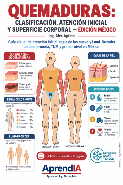 Portada de Quemaduras: clasificación, atención inicial y superficie corporal — Edición México