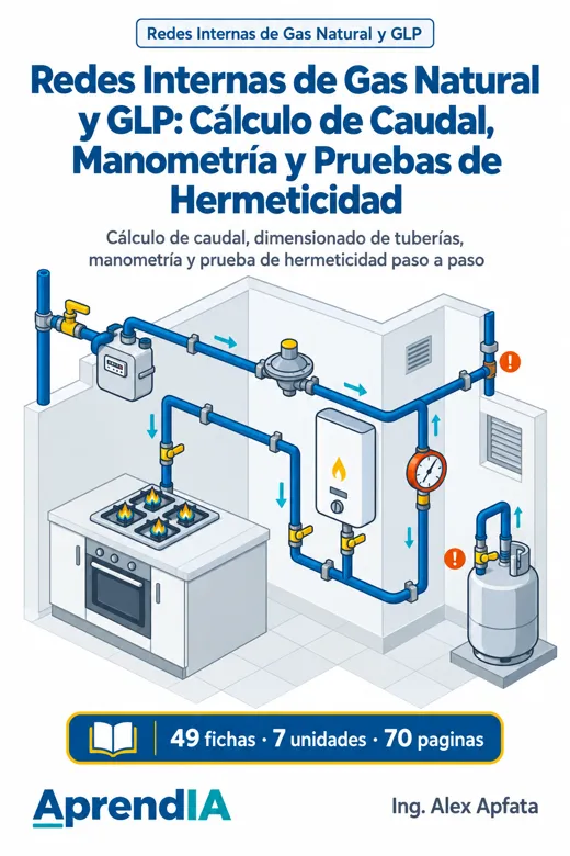 Portada: Redes Internas de Gas Natural y GLP: Cálculo de Caudal, Manometría y Pruebas de Hermeticidad