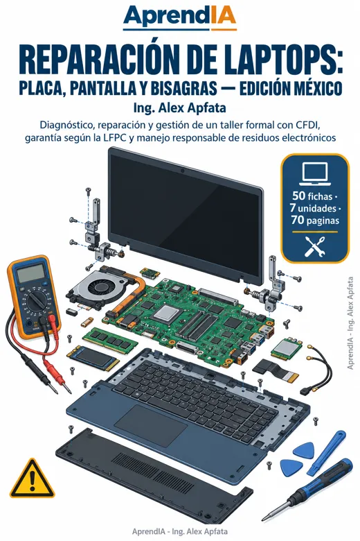 Portada de Reparación de Laptops: Placa, Pantalla y Bisagras — Edición México