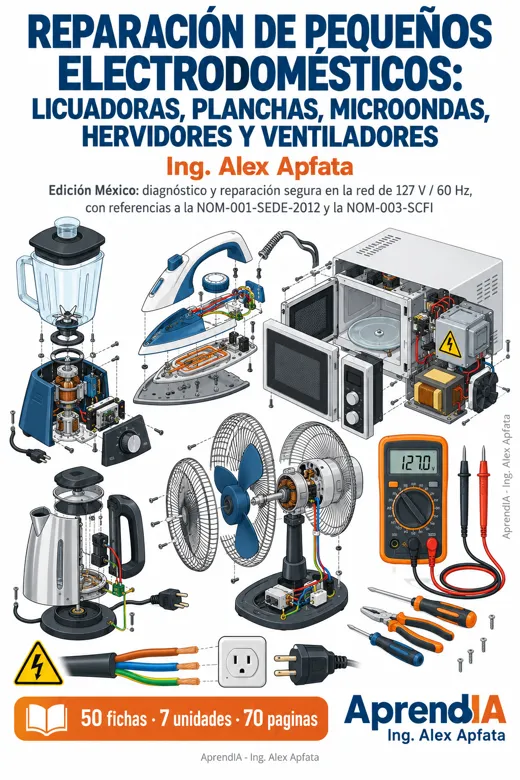 Portada de Reparación de Pequeños Electrodomésticos: Licuadoras, Planchas, Microondas, Hervidores y Ventiladores