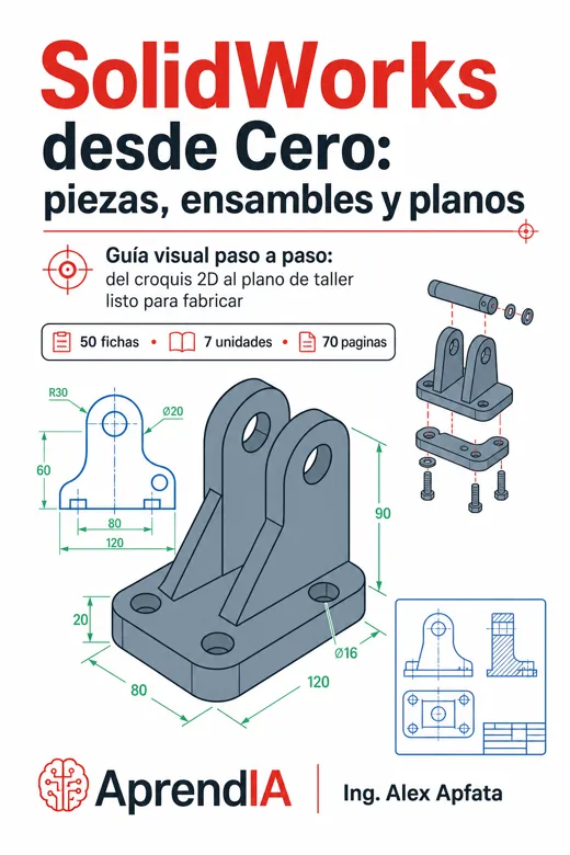 Portada de SolidWorks desde Cero: piezas, ensambles y planos