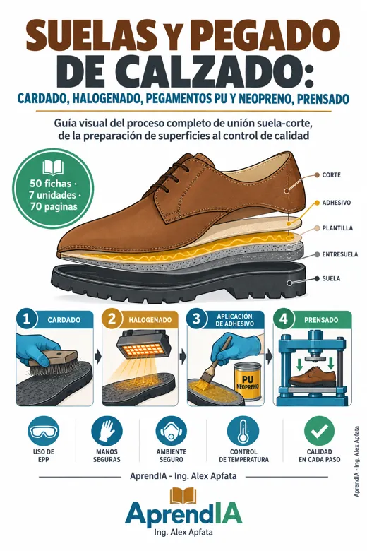 Portada: Suelas y Pegado de Calzado: Cardado, Halogenado, Pegamentos PU y Neopreno, Prensado